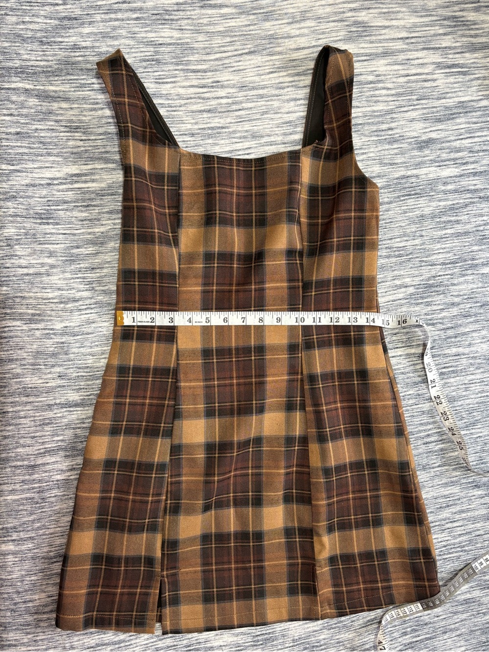 Plaid Square-Neck Sleeveless Dress in Brown - Picture 2 of 5